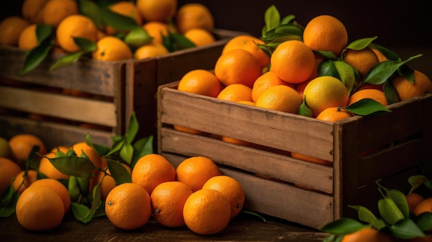 Frische Orangen in Holzkiste