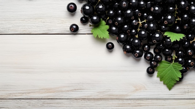 Frische organische schwarze Johannisbeere Fotorealistischer horizontaler Hintergrund Gesunde vegetarische Ernährung KI-generierter Hintergrund mit Copyspace Saftige schwarze Johannisbeere