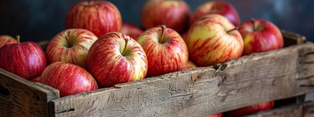 Frische Äpfel in einer Holzkiste auf einer Apfelplantage selektiver Fokus Generative KI