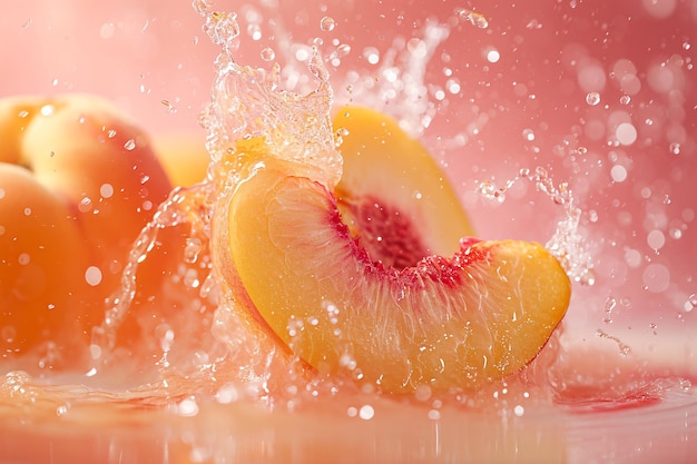 Foto frische pfirsiche mit wasserspritz