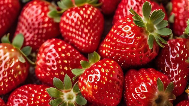 Foto frische reife erdbeeren hintergrund top-down-ansicht ai erzeugt