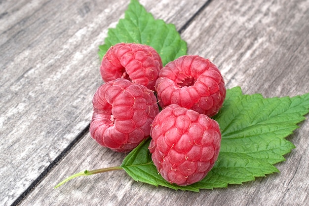 Frische reife Himbeeren auf einem Holztisch