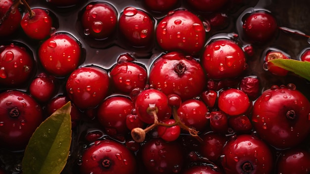 Frische reife Preiselbeere mit Wassertropfen im Hintergrund Beeren im Hintergrund Generative KI