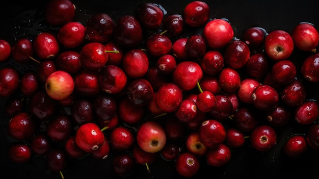 Frische reife Preiselbeeren mit Wassertropfen im Hintergrund Beeren im Hintergrund Generative KI