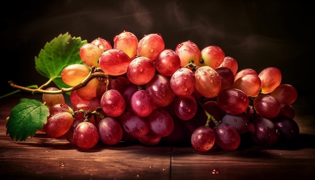 Frische reife Trauben auf einem Blatt Natur gesundes Gourmet-Dessert, erzeugt durch künstliche Intelligenz