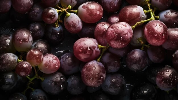 Frische reife Trauben mit Wassertropfen im Hintergrund Beeren im Hintergrund Generative KI