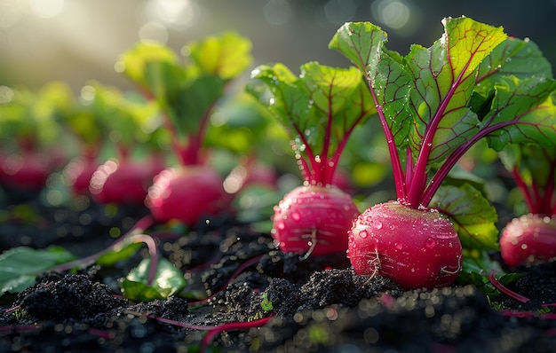 Frische Rettiche, die im Garten wachsen