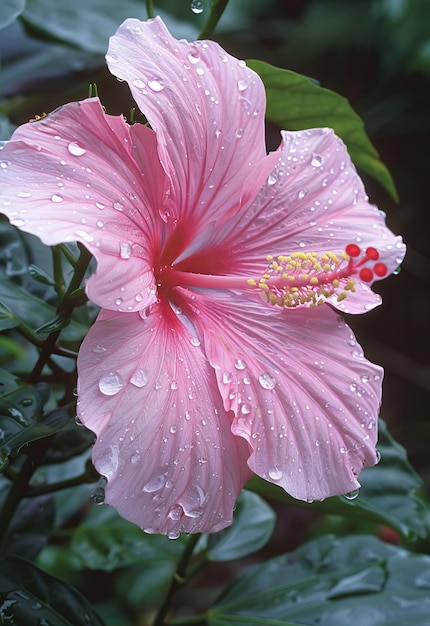 Frische rosa Hibiskusblüte mit Wassertropfen nach dem Regen