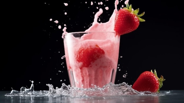 frische rosa Milch mit Erdbeerfrüchten