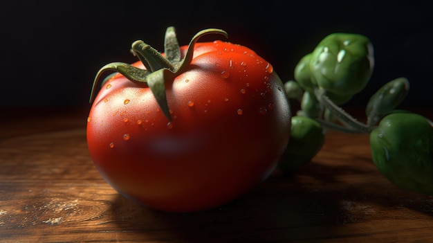 Frische rote Tomate auf grünem Hintergrund Generative KI