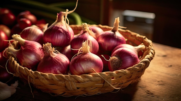 Frische rote Zwiebeln, Knoblauch, voller Hintergrund