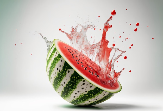 Frische Scheibe Wassermelone, die mit Saft explodiert Generative ai