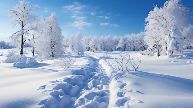 frische schneebedeckte Fußabdrücke, die sich bis in die Ferne erstrecken