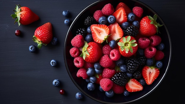 Frische Sommerbeeren auf dem Teller von oben