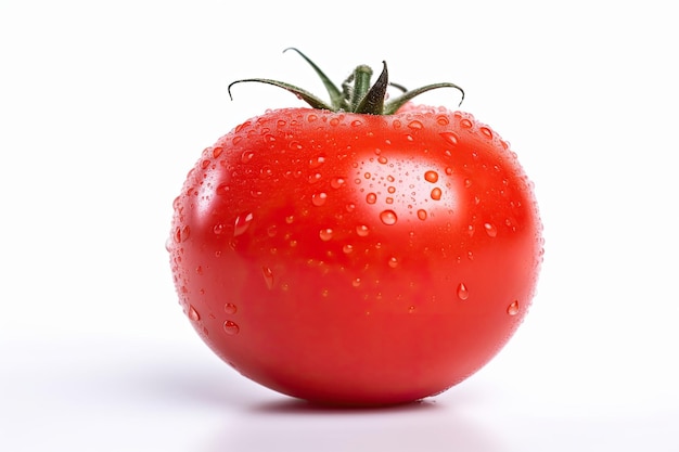 Frische Tomate mit Wassertropfen isoliert auf weißem Hintergrund Generative KI