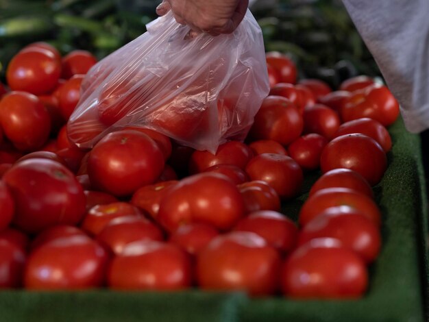 Foto frische tomaten auf dem lokalen markt