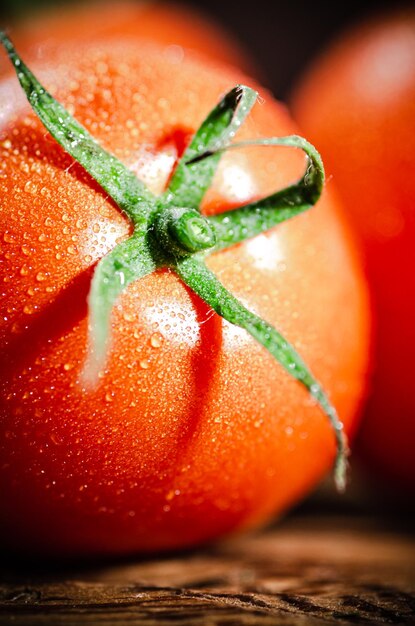 Foto frische tomaten mit tropfenwasser macro-schuss.