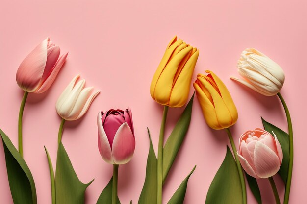 Frische Tulpenblumen isoliert auf rosa Hintergrund Generative Ai