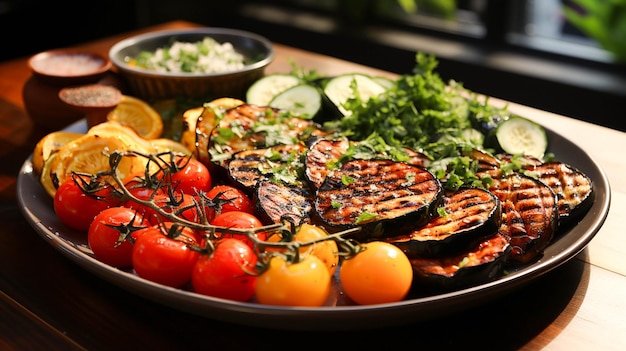 Foto frische und gegrillte gourmet-gemüseplatte für eine gesunde ernährung