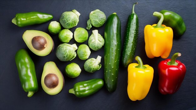 Frische und gesunde Nahrung Avocabo-Brussel-Sprossen Gurken rot gelbe und grüne Paprika