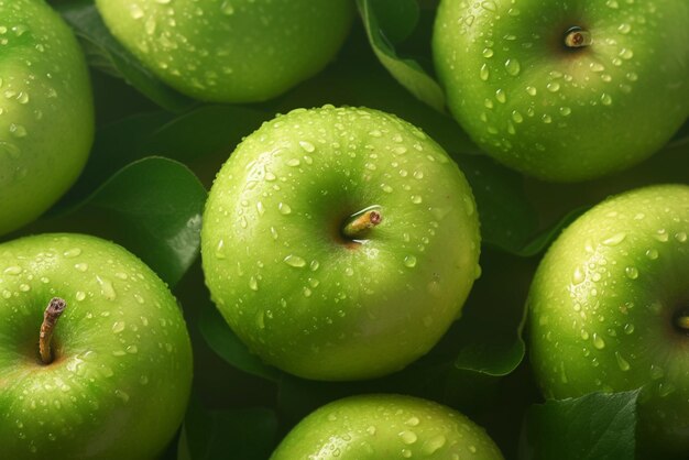 Frische und lebendige Perspektive über reifen grünen Äpfeln