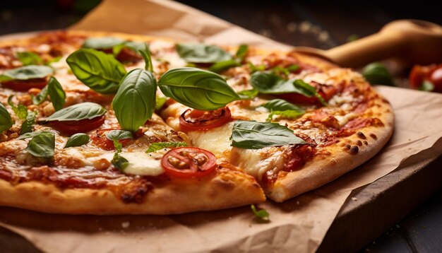 Frische und rustikale selbstgemachte italienische Margarita-Pizza aus Holz, erzeugt durch KI