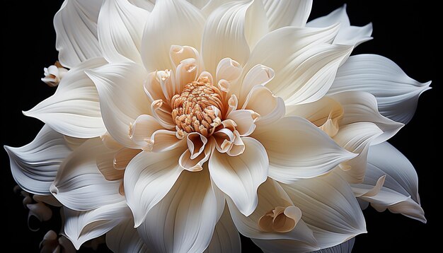 Frische und Schönheit in der Natur Gelbe Dahlia blüht auf schwarzem Hintergrund, erzeugt von KI