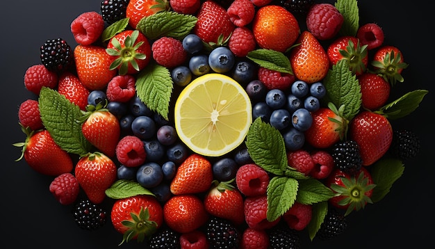 Foto frische und süße in einem farbenfrohen beeren-dessert, das von künstlicher intelligenz erzeugt wurde