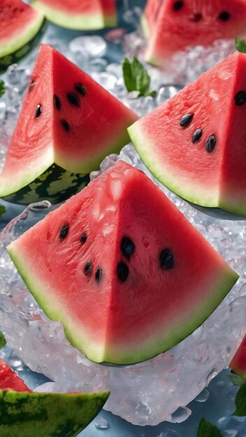 Frische Wassermelone auf Eiswürfeln