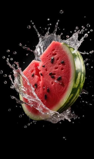 Frische Wassermelonenfrüchte fliegen in isolierter Studioaufnahme mit weißem Hintergrund