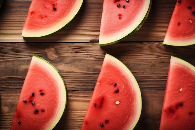 Frische Wassermelonenscheiben auf Holzhintergrund Generative KI