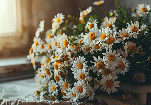 Frische weiße Gänseblümchen auf rustikalem Holzhintergrund