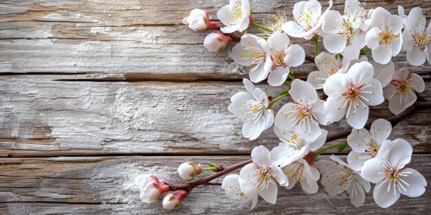 Frische weiße Kirschblüten auf einem rustikalen Holzhintergrund