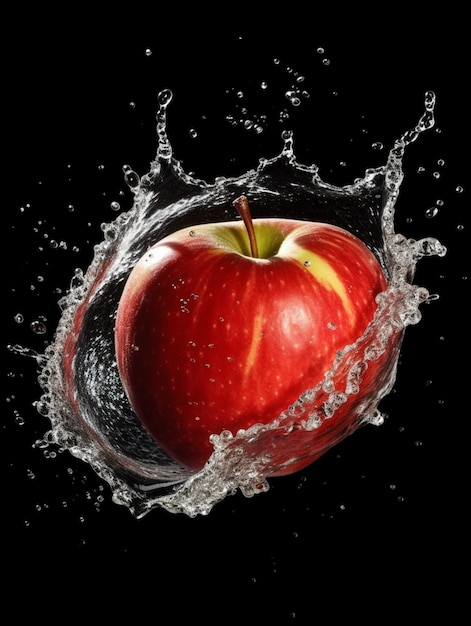 Frischer Apfel mit Wasserspritzer Generative KI