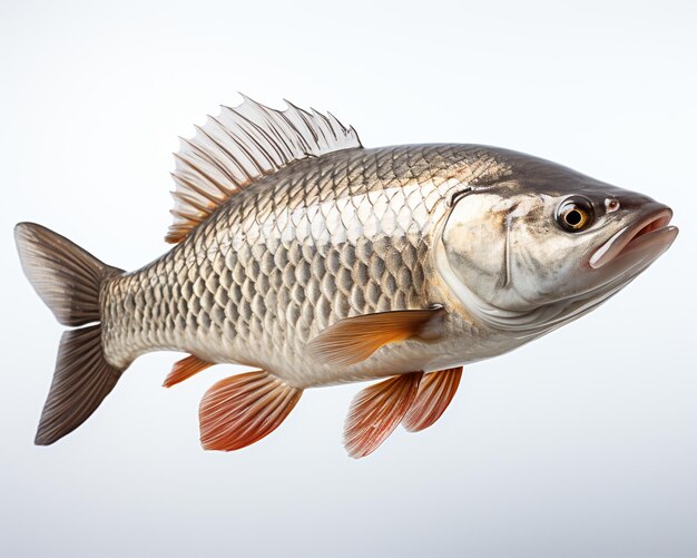 Frischer Barramundi-Fisch isoliert auf weißem Hintergrund KI-generiertes Bild