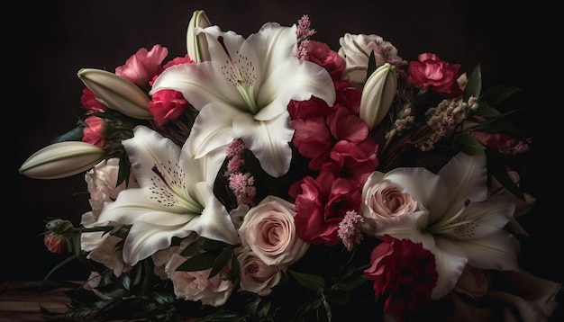 Frischer Blumenstrauß aus rosa und violetten Blüten, generiert von KI