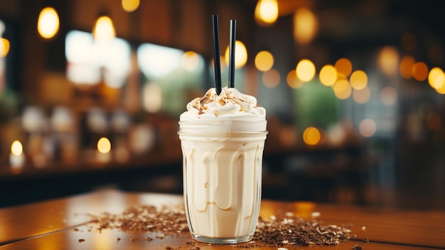 Frischer cremiger Milchshake auf einem Holztisch