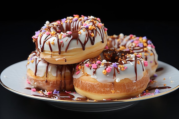 Frischer Donut mit glänzender Glasur und farbenfrohem Konfekt IA