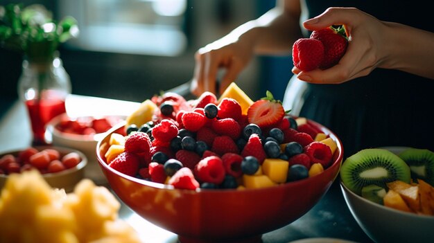 Foto frischer fruchtsalat mit einem gourmet-twist