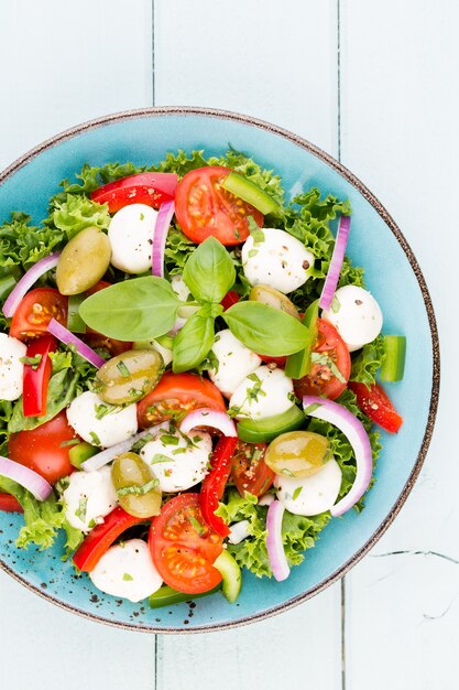 Frischer Gemüsesalat. Caprese. Capresesalat. Italienischer Salat. Mediterraner Salat. Italienische Küche.