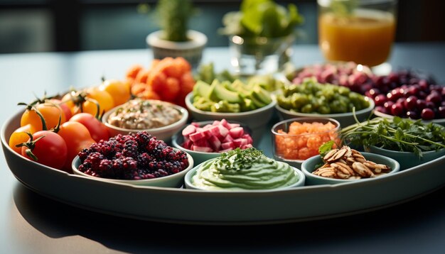 Foto frischer gesunder salat mit einer vielzahl von obst und gemüse, das durch ki erzeugt wurde