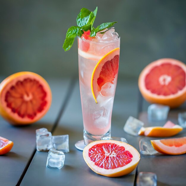 Frischer Grapefruitcocktail Frischer Sommercocktail mit Grapefruit und Eis Glas Grapefruit-Mojito