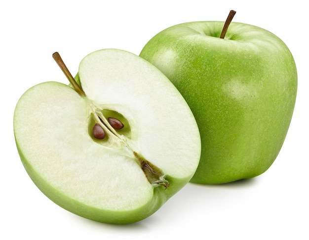 Frischer grüner Apfel getrennt auf Weiß. Bio-Apfel. Apple-Beschneidungspfad. Volle Schärfentiefe