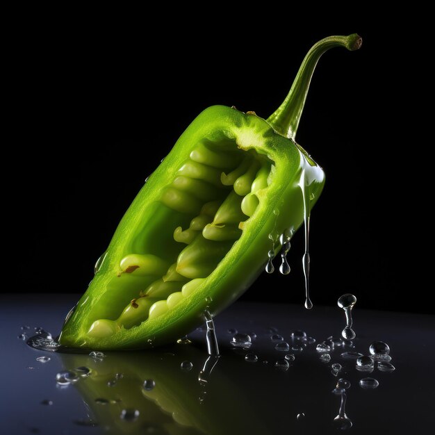 Foto frischer grüner chilli mit wassertröpfchen