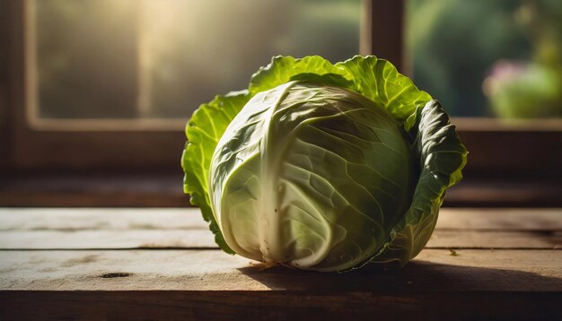 Frischer grüner Kohl auf einem Holztisch Natürliches und leckeres Gemüse Biologisches Gartenfutter