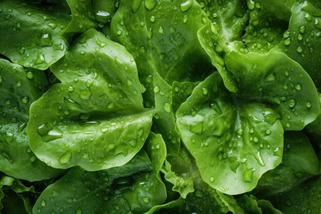 Frischer grüner Salat, nahtloser Hintergrund, geschmückt mit glitzernden Wassertröpfchen AI erzeugt