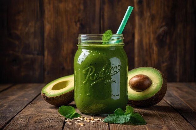 Frischer grüner Smoothie mit Avocado und Kiwi