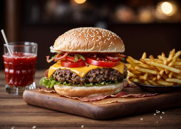 Frischer Hamburger mit Pommes Frites