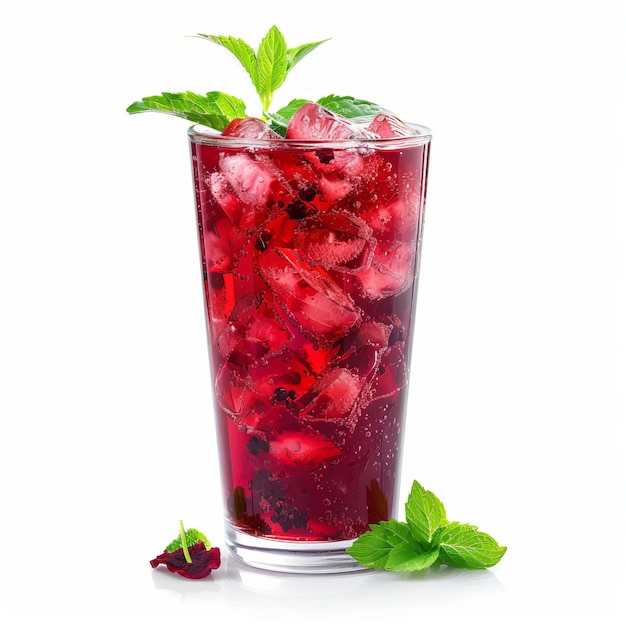 Frischer Hibiscus Mint Cooler auf weißem Hintergrund