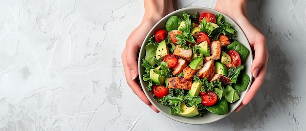 Frischer Hühner-Avocadosalat in einer Handschüssel